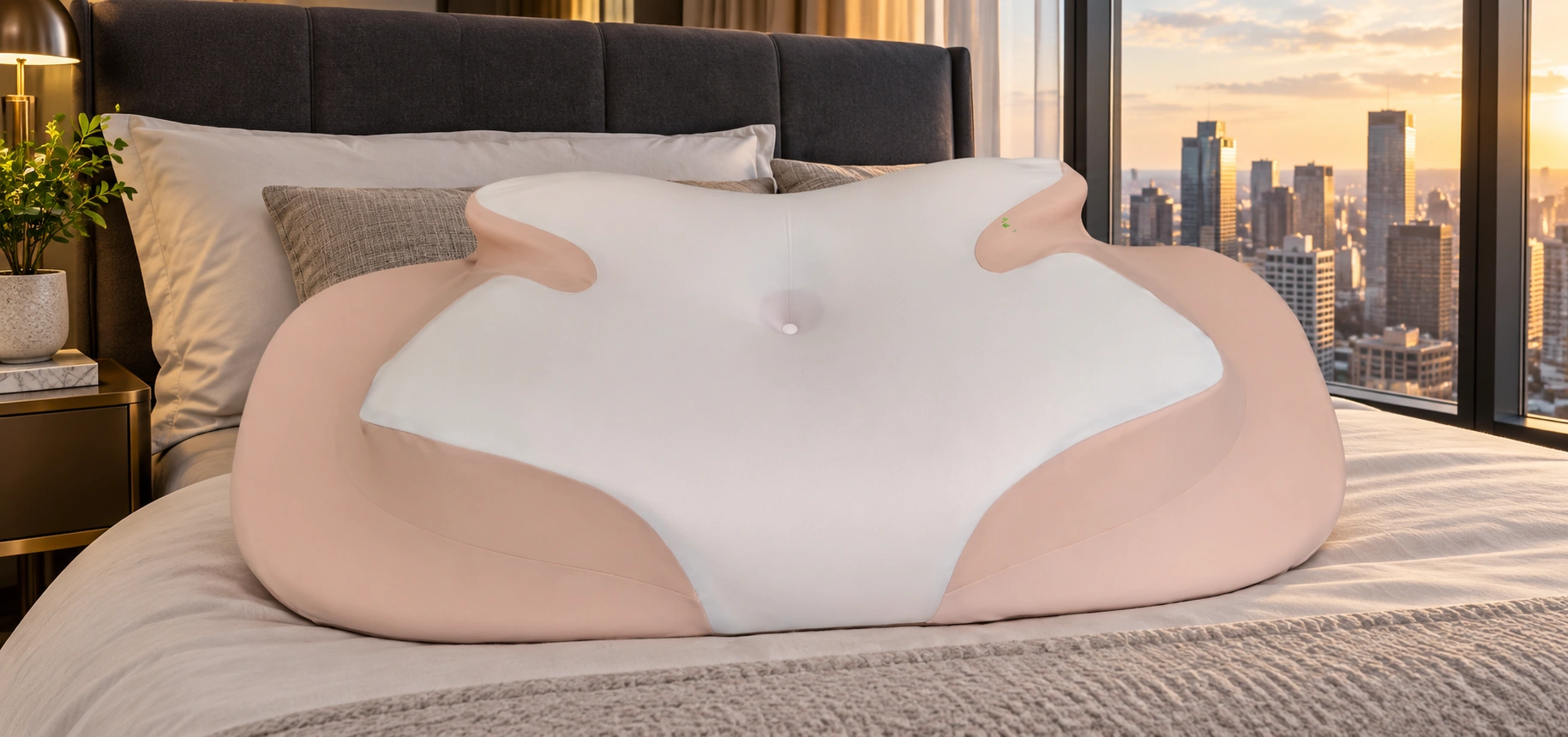 Anshui Cloud Memory Foam Pillow: City high-rise bedroom · Scene illustration