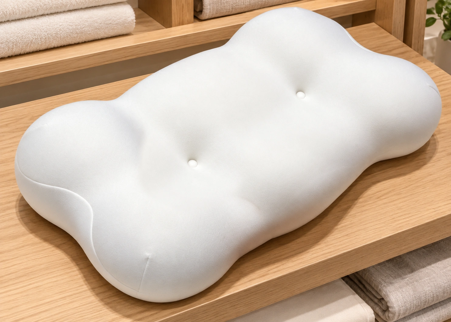 Anshui Cloud Memory Foam Pillow: Bedding display rack—white pillow core · Scene illustration