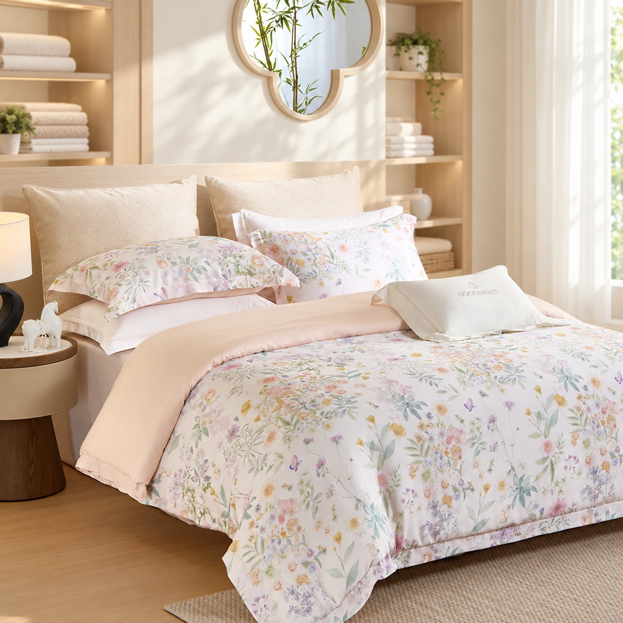 Chun Zhi Cai Four-Piece Bedding Set: Linen studio display