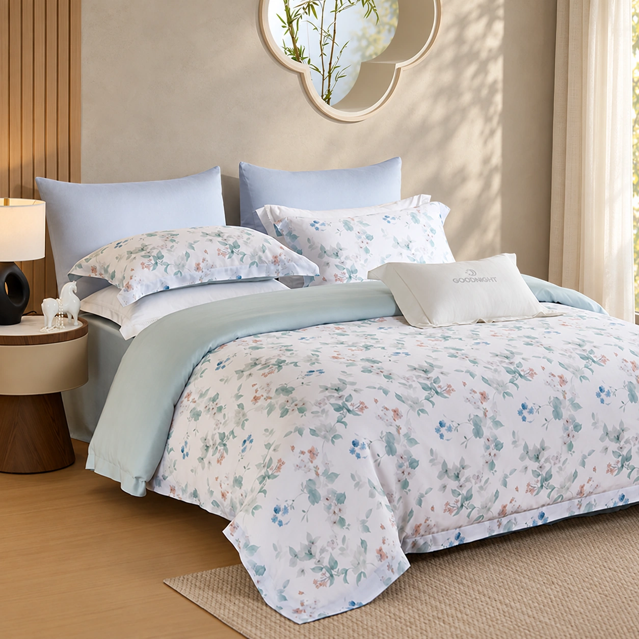 Yanxi Four-Piece Bedding Set: Guestroom preparation display