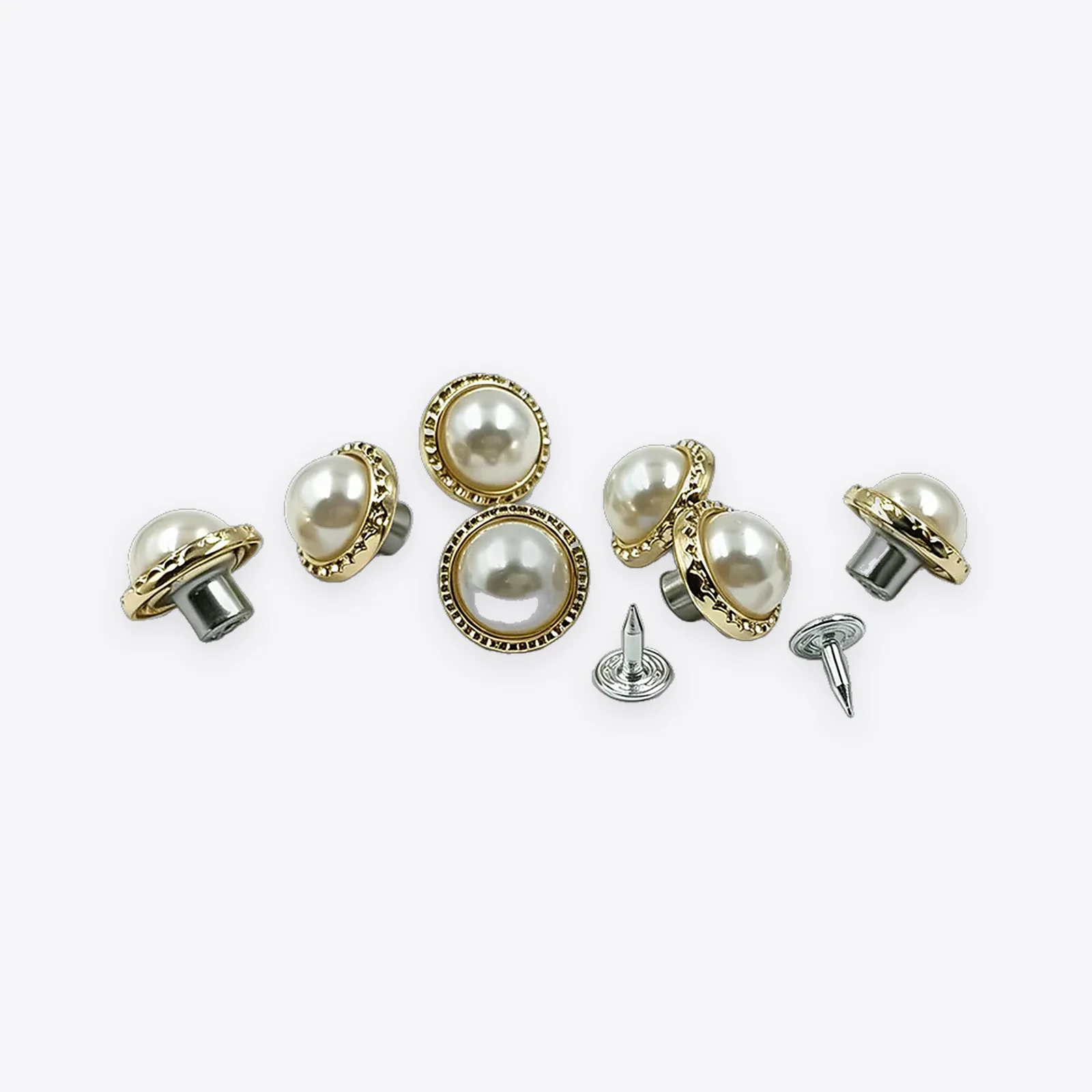 Pearl-embellished Metal Studs with Decorative Edges