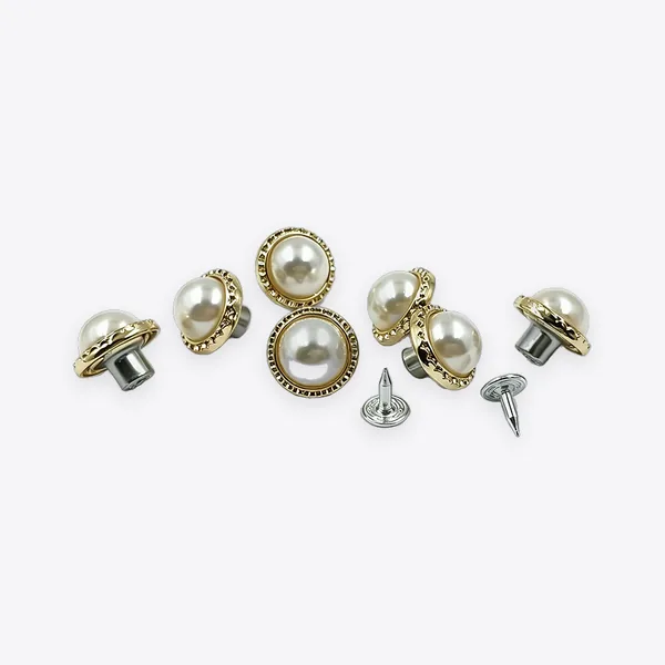 Pearl-embellished Metal Studs with Decorative Edges