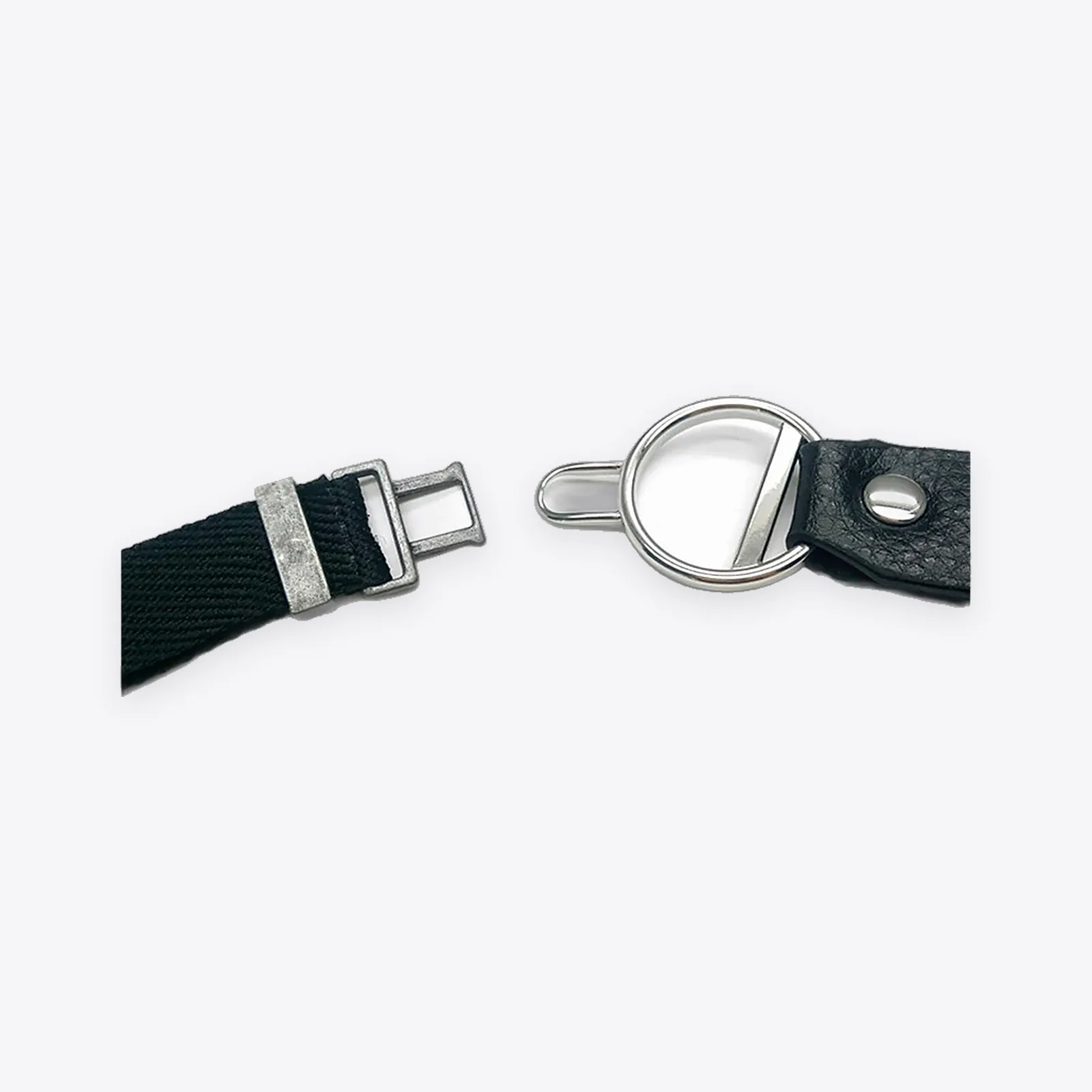 Silver O-ring Pull Tabs with Bar, Wire U-loop & Riveted Black Leather Tab (with Webbing End Slider)
