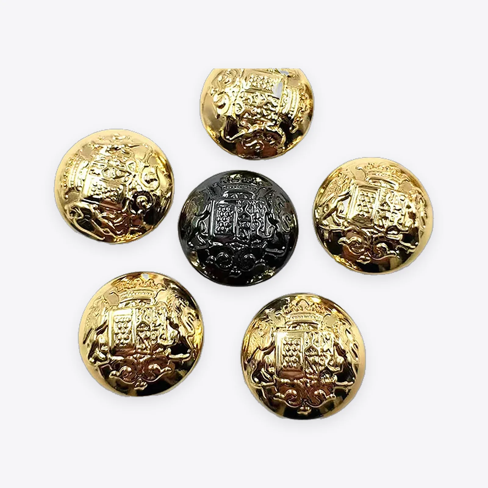 Domed Heraldic-crest Metal Buttons (gold & gunmetal)