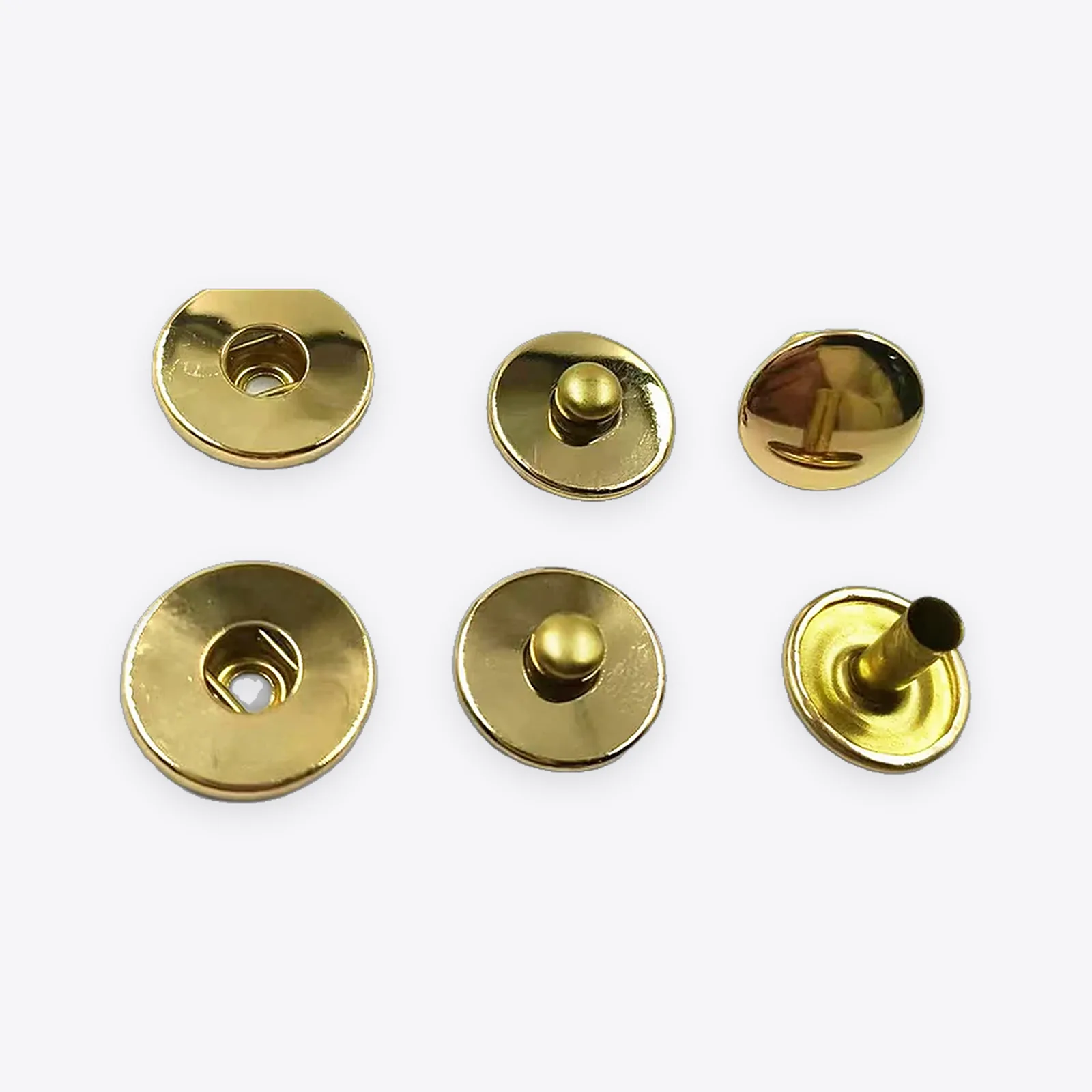 Gold-tone Spring Snap Fastener Components (socket, stud & post)